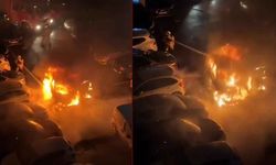 Tuzla'da park halindeki araç alev alev yandı