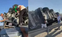 Ankara'da korkunç kaza! Beton mikseri otomobilin üzerine devrildi: Yaralılar var