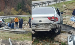 Bariyerleri Aşıp Refüje Giren Otomobilde 2 Kişi Yaralandı