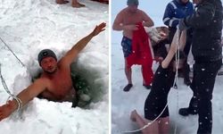 Çıldır Gölü’nün Buzlu Suyuna Daldılar