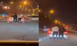 Trafikte Tehlikeli Oyun: Patenli İki Kişi Görüntülendi