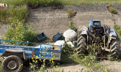 Manisa'da Lastiği Fırlayan Traktör Kanala Devrildi