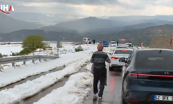 Karaman-Mersin Bağlantı Yolunda Dolu Nedeniyle Trafik Durdu