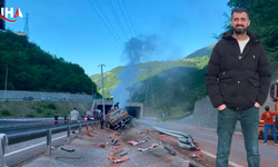 Trabzon'da Bariyerlere Çarpan Kamyon Yandı, Sürücü Hayatını Kaybetti