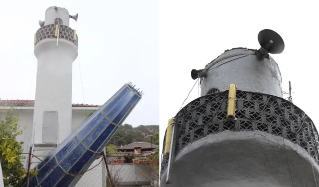 İzmir'de şiddetli rüzgar cami minaresinin külahını devirdi