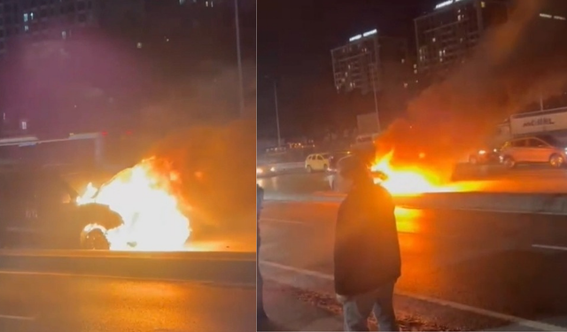 Esenyurt D-100’de Hafif Ticari Araç Alev Alarak Yandı