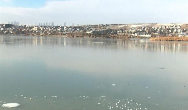 Ankara’da Mogan Gölü Buz Tuttu