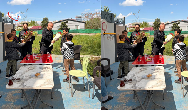 Özel Öğrencilerden Polise Unutulmaz Sürpriz: Çiçeklerle Karşıladılar