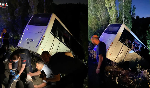Ankara’da Ters Şeride Giren Otomobil Servis Aracını Şarampole Uçurdu