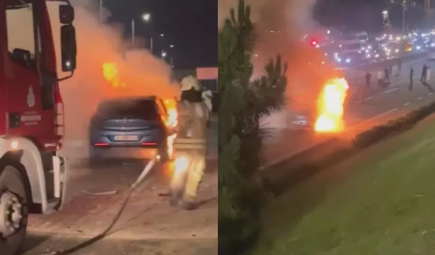 İstanbul'da Korkunç Kaza! Otomobil Alev Alev Yandı, Sürücü Yaralandı