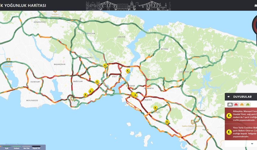 İstanbul trafiğinde yoğunluk yüzde 87 olarak ölçüldü