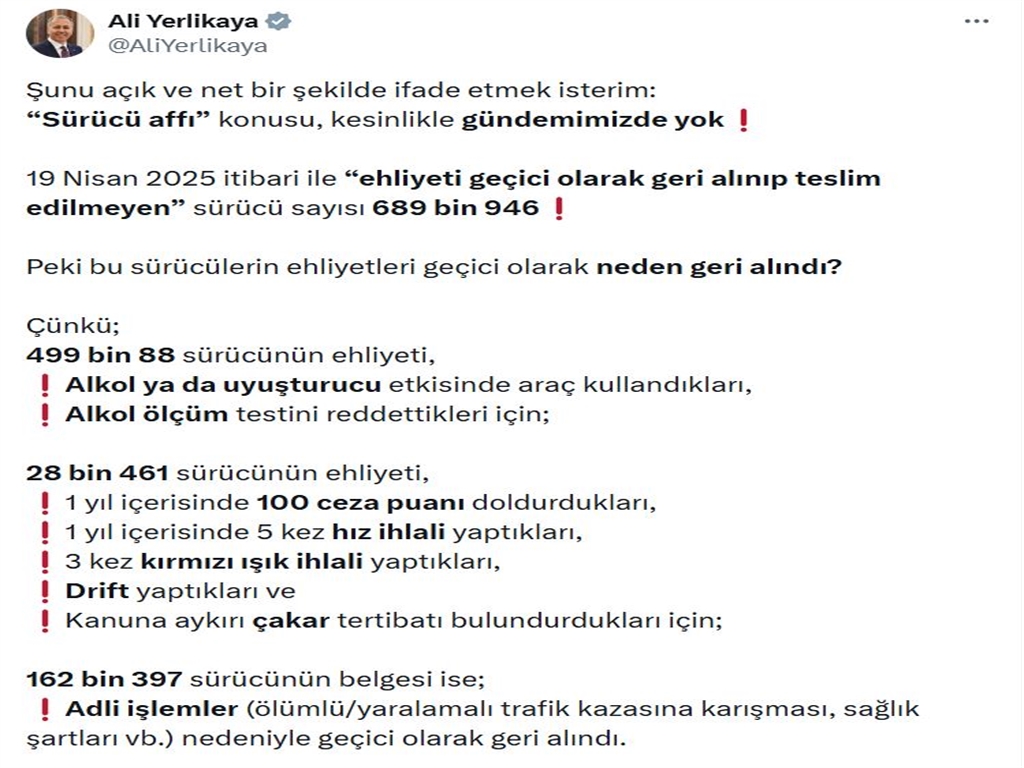 Ali Yerlikaya Ehlyet