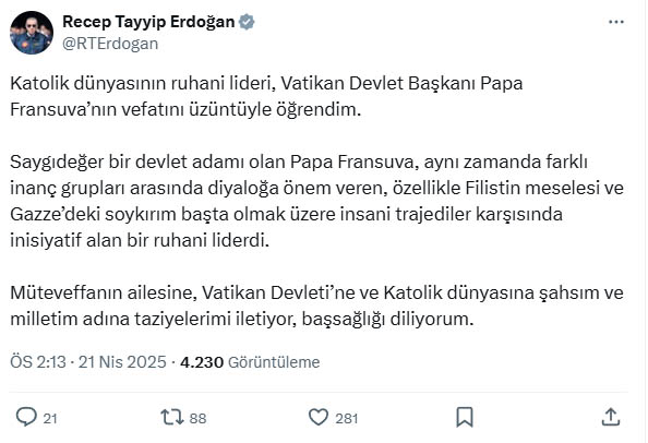 C U M H U R B A S K A N I E R D O G A N D A N P A P A F R A N S U V A 671169 198789