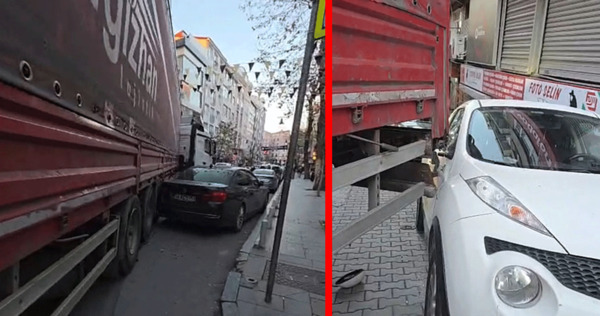 0X0 Son Dakika Kagithanede Akilalmaz Olay Manevra Yapan Tir Caddeyi Birbirine Katti Araclarin Icinden Gecti 1765957563638