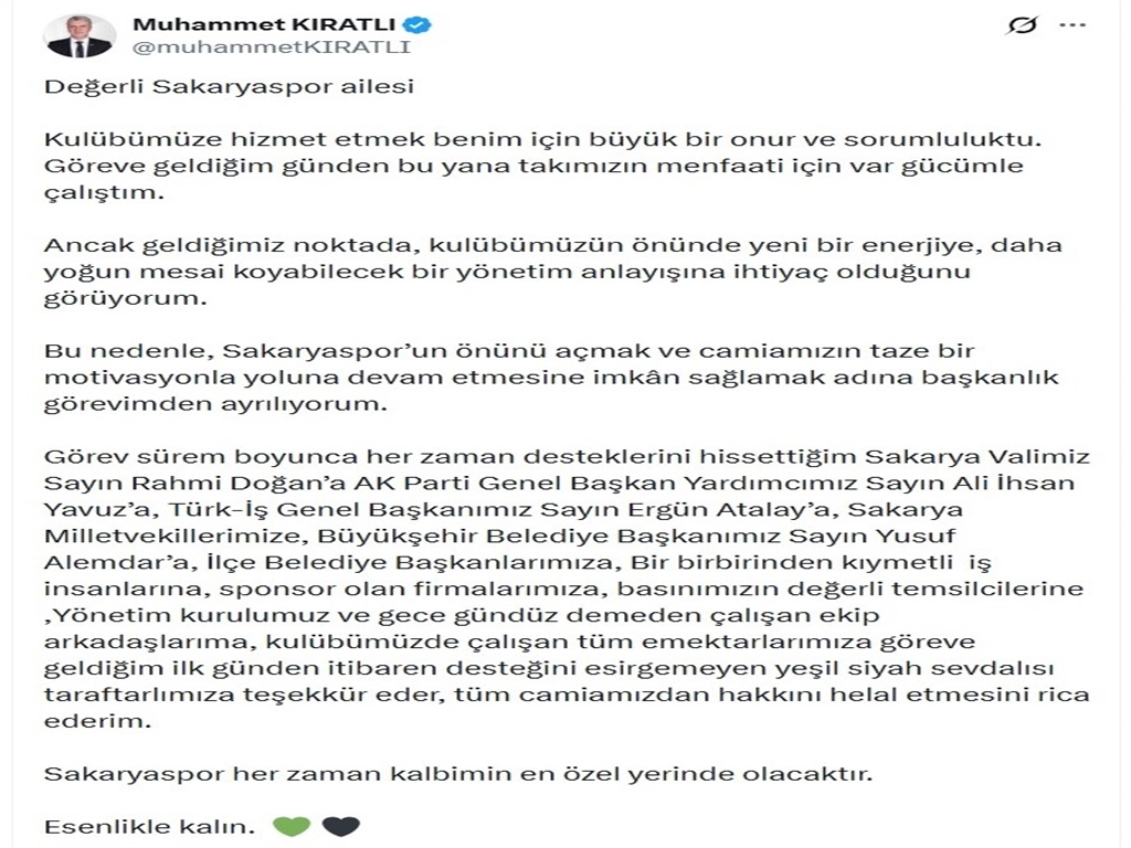 Sakaryaspor Başkanı Kıratlı Istifa Ettiğini Açıkladısakaryaspor Başkanı Kıratlı Istifa Ettiğini Açıkladı