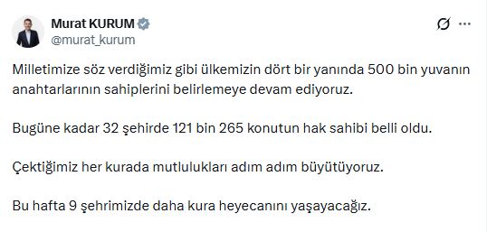 B A K A N K U R U M 32 S E H I R D E 121 B I N 265 K O N U 1133804 336598