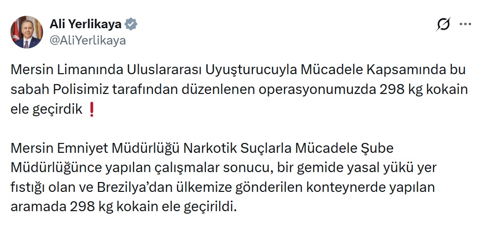 M E R S I N L I M A N I N D A 298 K I L O K O K A I N E L E G E 1115831 331276