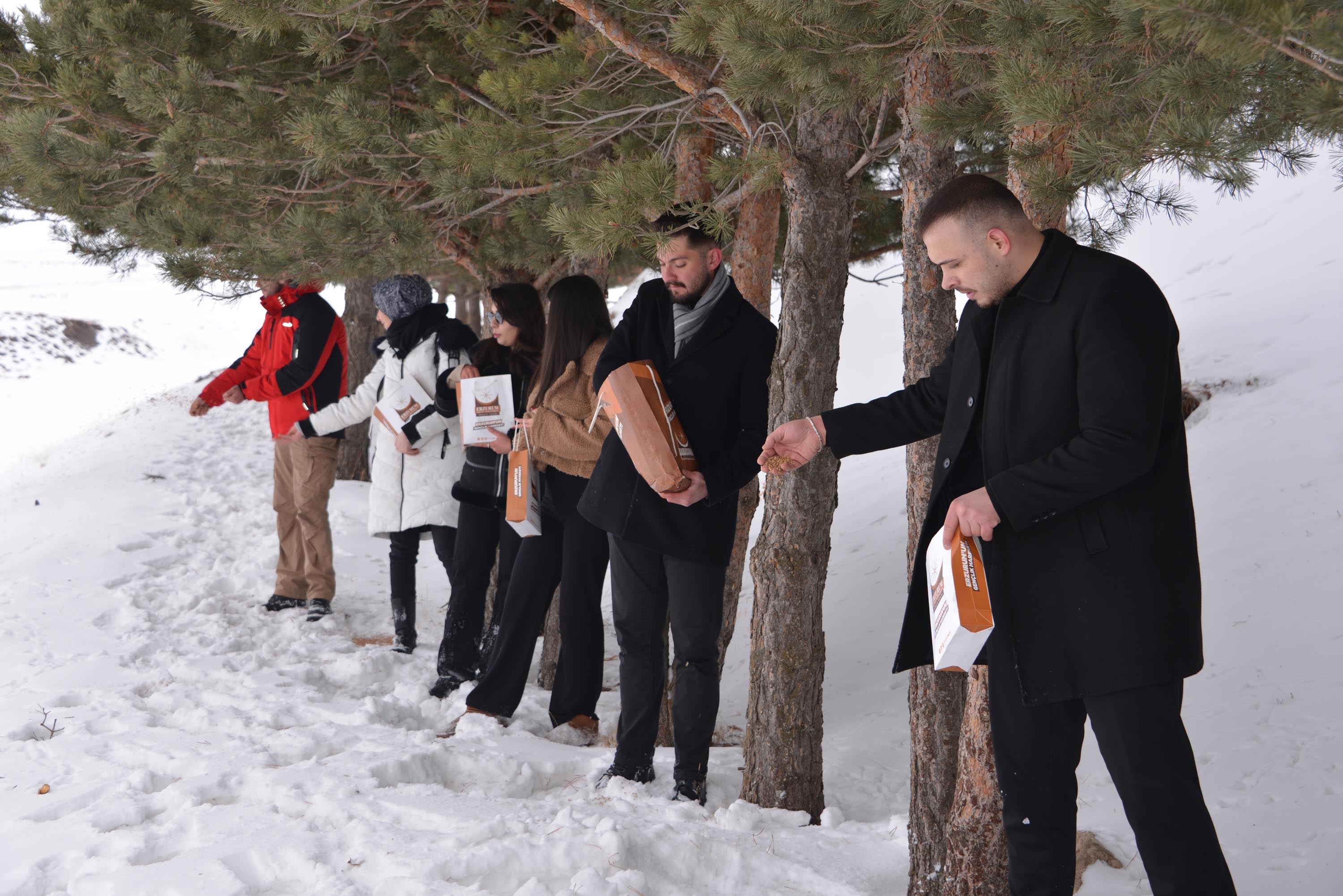 Palandöken’in Karlı Ormanında Kuşlar Unutulmadı