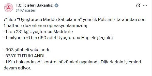 71 Ilde Uyuşturucu Operasyonları