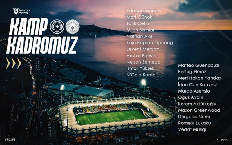 Fenerbahçe'de Rizespor Maçının Kamp Kadrosu Belli Oldu